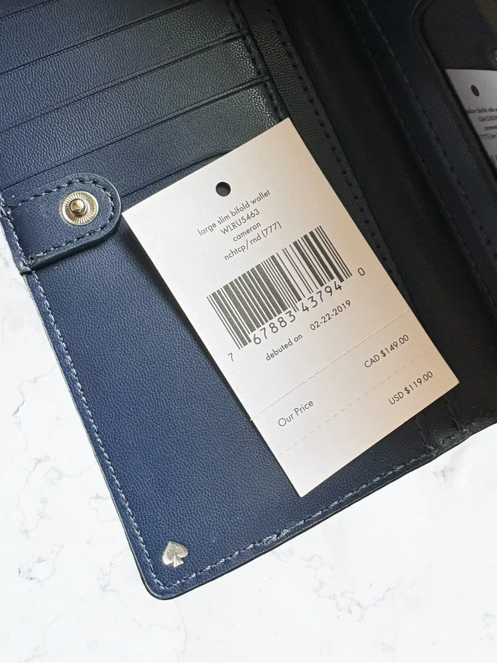 Kate Spade Cameron Two-Tone White & Navy Saffiano Wallet Bifold